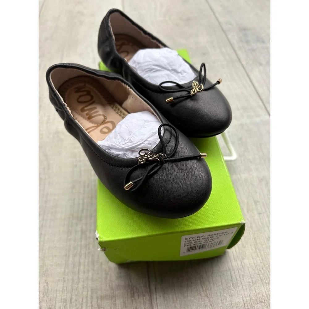 Sam Edelman‎ Kids Black Leather Felicia Ballet Flats NIB Size 12